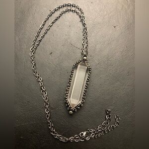 Big crystal quartz with free thin chain boho goth necklace